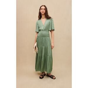 Maje rome shirred waist dress in Green Size 40